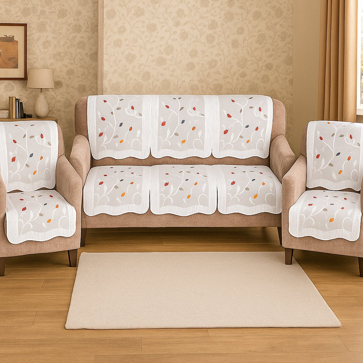 Elegant Leaf-Pattern Sofa Runner - (Set / 230x28 Inch)