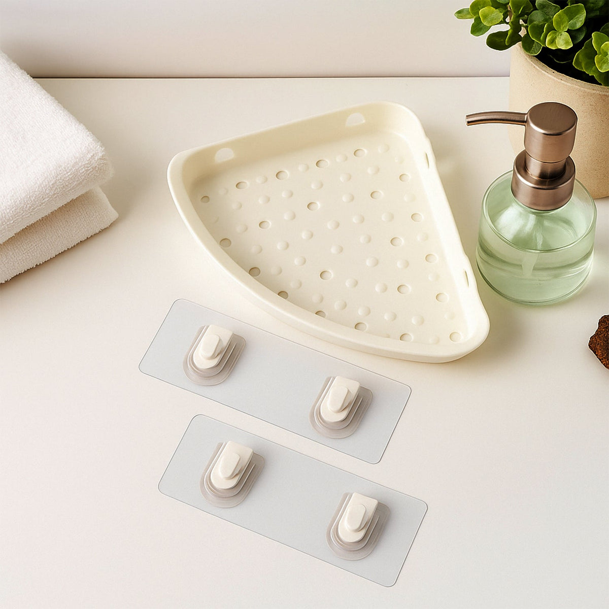 Self-Adhesive Corner Bathroom Shelf with Fast-Drain Holes (1 Pc)